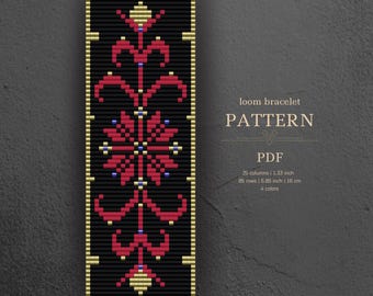 Folk Floral Loom Bracelet Pattern, Vintage Embroidery Inspired Design, Persian Inspired Ornament, Beaded Bracelet PDF