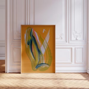 Earthy Abstract Digital Wall Art – Olive Green & Gold Brushstrokes | Instant Download