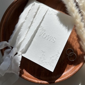 Vow Cards, Our Vows, His Vows Card, Her Vows Card, Set of Vow Cards, Embossed Vow Card, Wedding Day Vow Cards with Ribbon and White Envelope