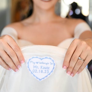 Personalized Wedding Dress Patch/ Embroidered/Felt Heart/ Something Blue/ Iron on/ Sew on. My heart belong to.