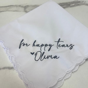 For Happy Tears Personalized/Embroidered Wedding Handkerchief w/date. Father of Bride Gift/Mother of the Bride or Groom Gift/ Ships FAST! BB