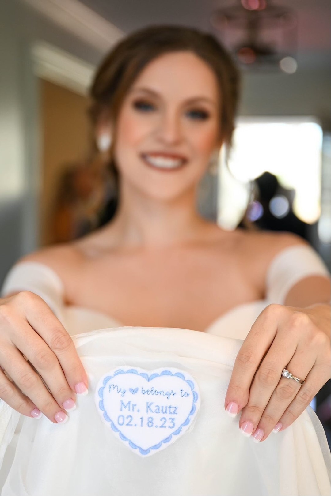 Personalized Wedding Dress Patch/ Embroidered/felt Heart/ Something Blue/ Iron On/ Sew On. My