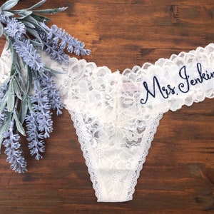 Coconut White/Off White Personalized Mrs. Underwear/Bridal Lingerie/Bride Panties/Honeymoon Thong /Gift for the Groom! /Bachelorette Party /