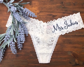 Coconut White/Off White Personalized Mrs. Underwear/Bridal Lingerie/Bride Panties/Honeymoon Thong /Gift for the Groom! /Bachelorette Party /