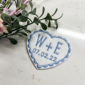 Personalized Wedding Dress Patch/ Embroidered/Felt Heart/ Something Blue/ Iron on/ Sew on/ Tie Patch image 3