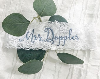 Personalized / Monogrammed Embroidered WHITE Wedding.  Something Blue! Ships Fast