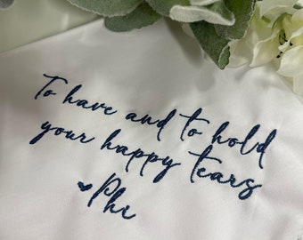 Custom Saying, Wording Personalized/Embroidered Wedding Handkerchief. Father of Bride Gift/Mother of the Bride , Modern Script