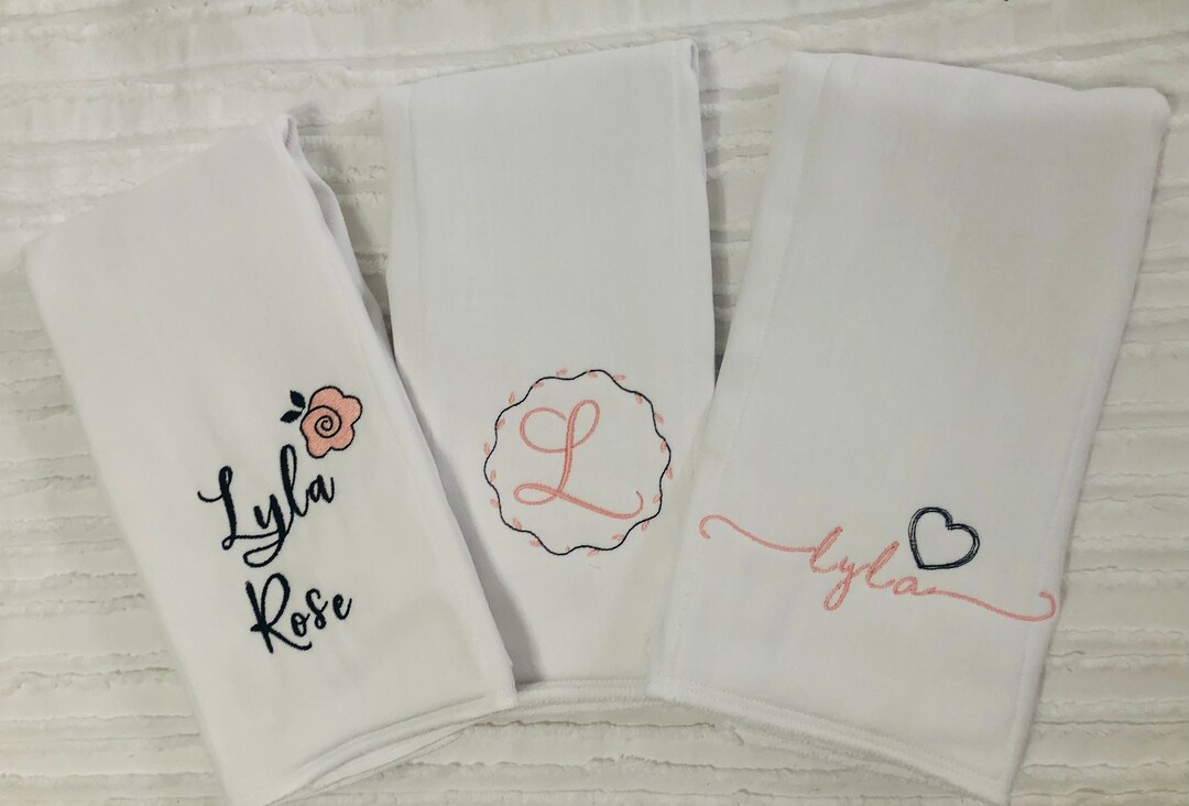 Set of 2 OR 3 Personalized / Monogrammed Girl or Boy Burp Cloths