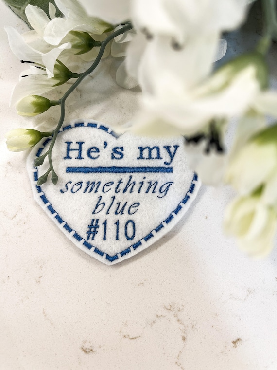 Personalized Police Wife Wedding Dress Patch/ Embroidered/ Felt Heart/ Something Blue/ Badge Number