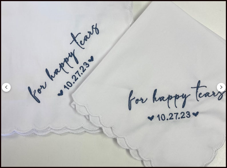 For Happy Tears Personalized/Embroidered Wedding Handkerchief w/date. Father of Bride Gift/Mother of the Bride or Groom Gift/ Ships FAST BB image 4