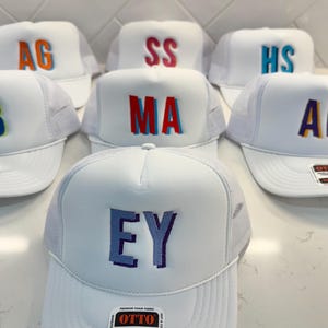 Personalized/Monogrammed Initials Trucker Hat / Embroidered shadow initials /  2 color stitching / Bachelorette Trip / Mom baseball cap/Lake