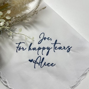 For Happy Tears Personalized/Embroidered Wedding Handkerchief. Father of Bride Gift/Mother of the Bride or Groom Gift/ Modern Script
