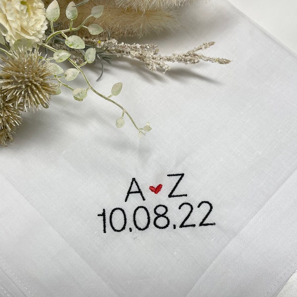 Gift for the Groom Personalized/Embroidered Wedding Handkerchief /Bride and Groom Initials, Heart / Ships FAST!