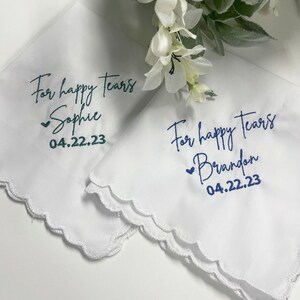 For Happy Tears w/ Date Personalized/Embroidered Wedding Handkerchief /Father of Bride Gift/Mother of the Bride or Groom Gift/ Ships FAST!