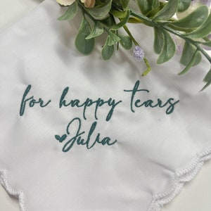 For Happy Tears Personalized/Embroidered Wedding Handkerchief w/date. Father of Bride Gift/Mother of the Bride or Groom Gift/ Ships FAST BB image 2