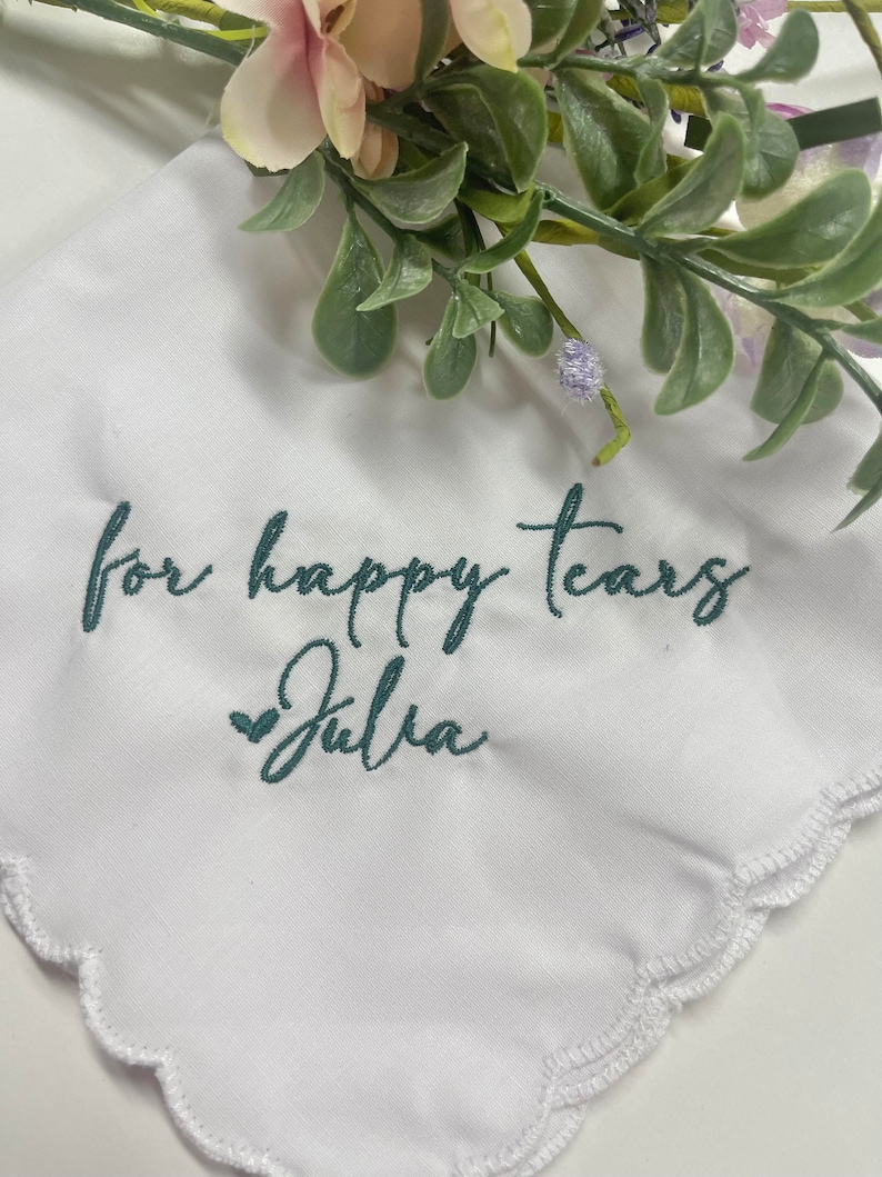 For Happy Tears Personalized/Embroidered Wedding Handkerchief w/date. Father of Bride Gift/Mother of the Bride or Groom Gift/ Ships FAST BB image 2