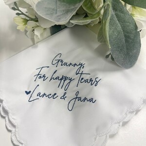 For Happy Tears Personalized/Embroidered Wedding Handkerchief. Father of Bride Gift/Mother of the Bride or Groom Gift/ Ships FAST!