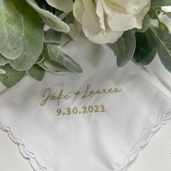 Bride and Groom Personalized/Embroidered Wedding Handkerchief. Father of Bride Gift/Mother of the Bride or Groom Gift/BB Bridal Party /Heart
