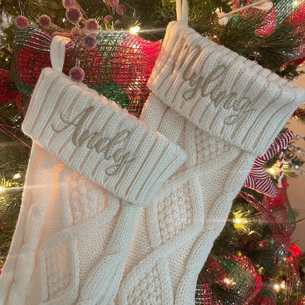 Personalized Embroidered Christmas Stocking / Cable Knit Stocking / Holiday /