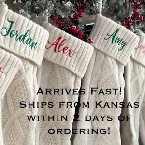 Personalized Embroidered Christmas Stocking / Cable Knit Stocking /Ships FAST! / Pet Stocking / Holiday Mantle / Christmas Fireplace