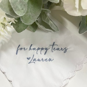 For Happy Tears Personalized/Embroidered Wedding Handkerchief w/date. Father of Bride Gift/Mother of the Bride or Groom Gift/ Ships FAST! BB