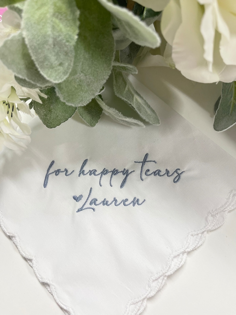 For Happy Tears Personalized/Embroidered Wedding Handkerchief w/date. Father of Bride Gift/Mother of the Bride or Groom Gift/ Ships FAST BB image 1