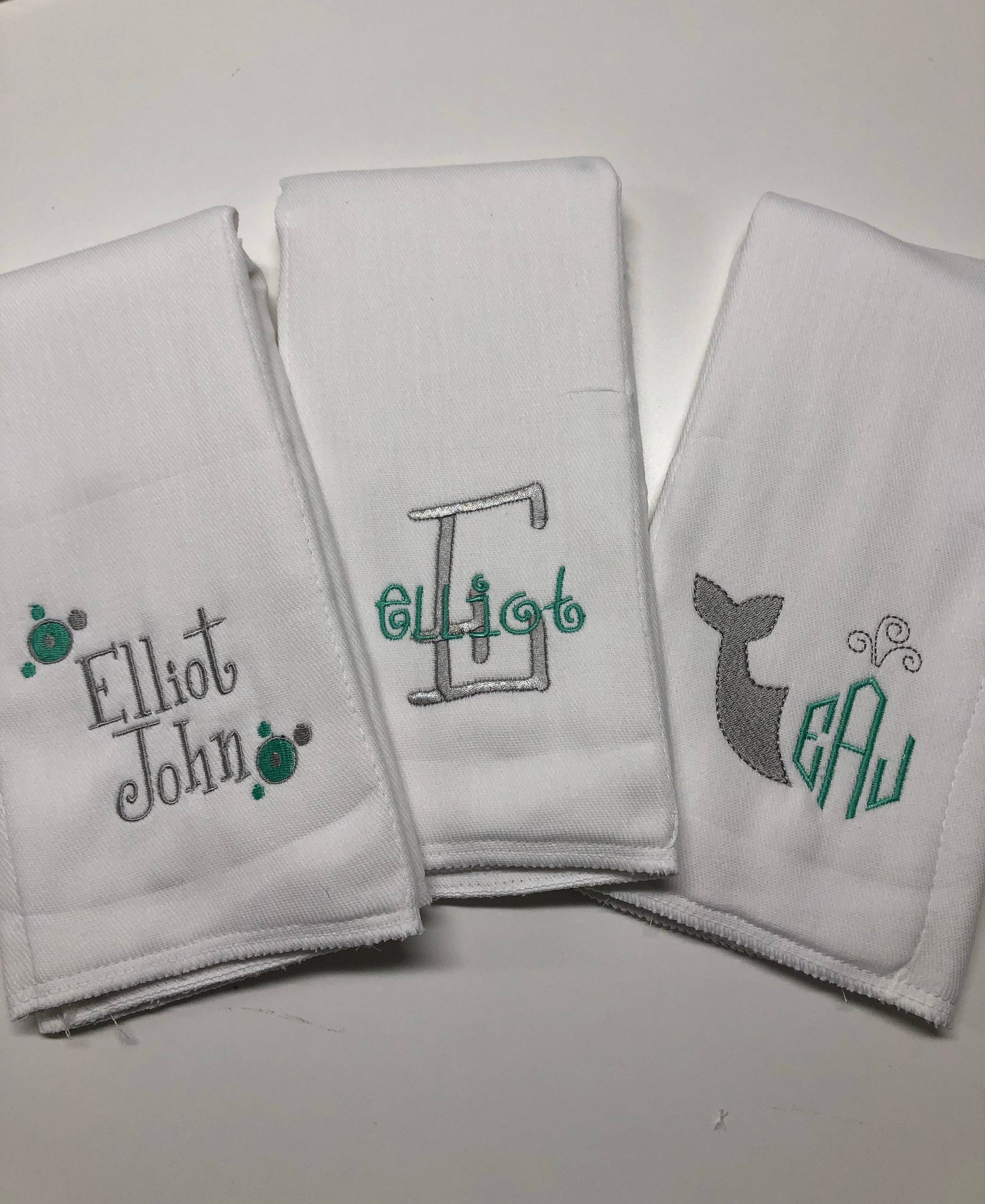 Set Of 3 Personalized/Monogrammed Baby Burp Cloths
