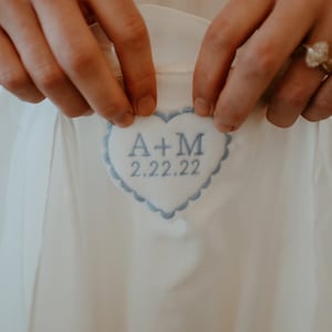Personalized Wedding Dress Patch/ Embroidered/Felt Heart/ Something Blue/ Iron on/ Sew on/ Tie Patch image 1