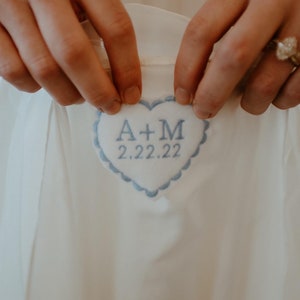 Personalized Wedding Dress Patch/ Embroidered/Felt Heart/ Something Blue/ Iron on/ Sew on/ Tie Patch / Wedding Dress Label