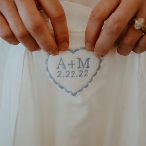 Personalized Wedding Dress Patch/ Embroidered/Felt Heart/ Something Blue/ Iron on/ Sew on/ Tie Patch image 1