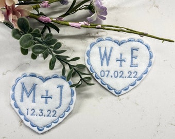 Personalized Wedding Dress Patch/ Embroidered/Felt Heart/ Something Blue/ Iron on/ Sew on