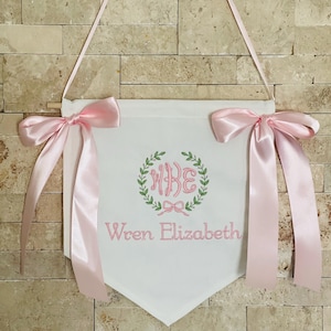 Personalized / Embroidered /Custom Baby Name Banner/ Bows / Welcome Baby Banner /Hospital Door Sign / Hospital Bassinet Sign / Baby Shower