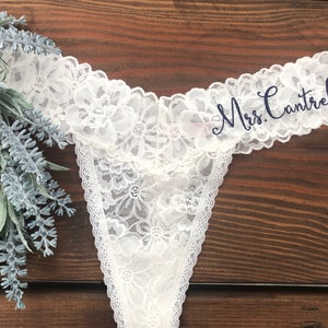 Ivory Personalized Mrs. Underwear /Bridal Lingerie/Bride Panties/ Honeymoon Thong /Gift for the Groom! /Bachelorette Party /