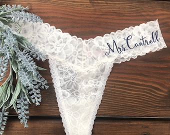 Ivory Personalized Mrs. Underwear /Bridal Lingerie/Bride Panties/ Honeymoon Thong /Gift for the Groom! /Bachelorette Party /