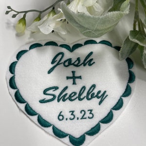 Personalized Wedding Patch / Large 5 inch/ Embroidered/Felt Heart/ Something Blue/ Iron on/ Sew on/ Jacket patch/ Tote Patch