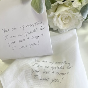 Custom Handwriting Handkerchief/ Mother or Father of the Bride/ Bride Gift/Personalized Wedding Gift/ Gift for Groom/ handwriting sample