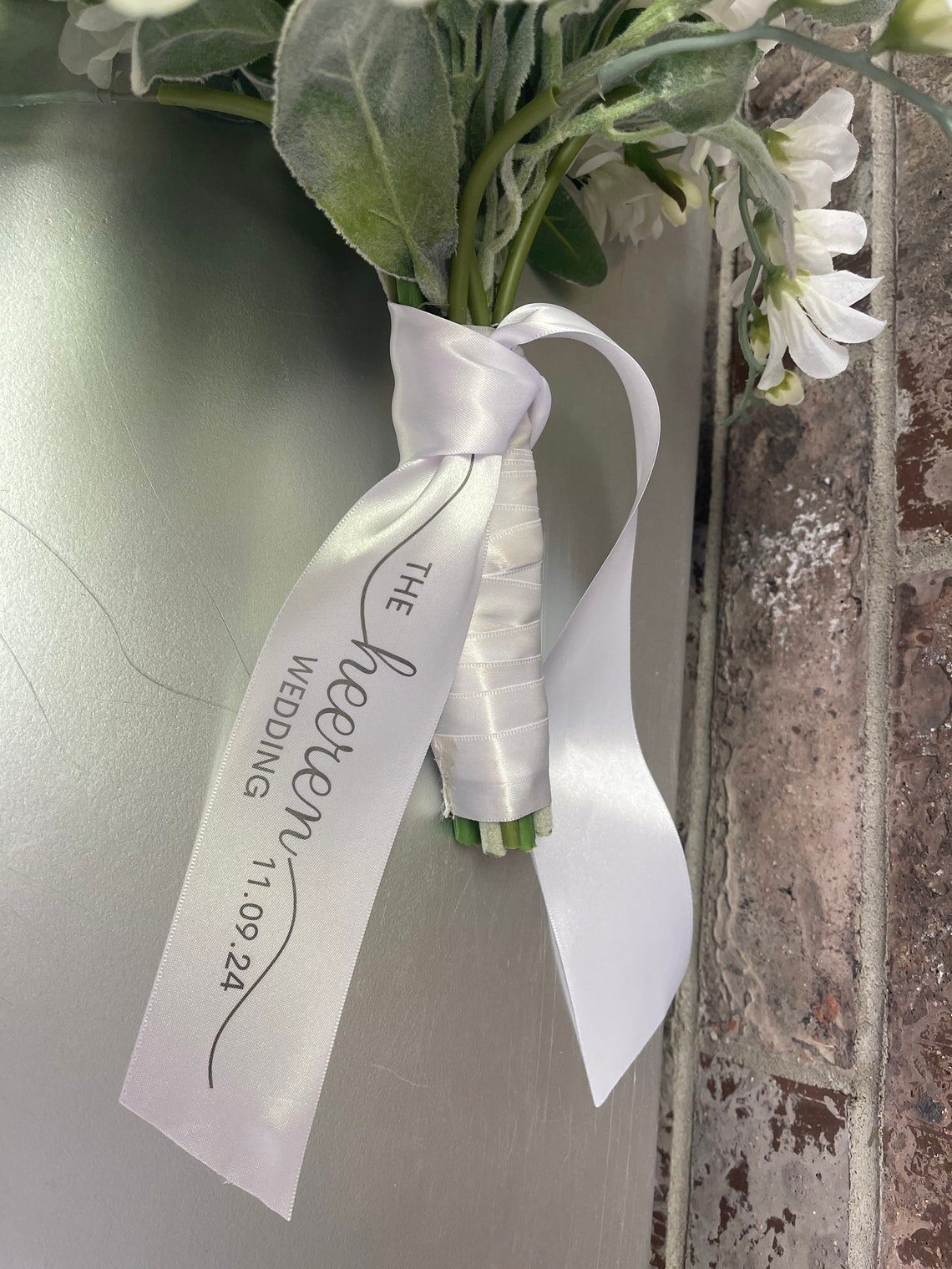 Personalized Wedding Bouquet Ribbon / Couple's Name and Date / Satin ...