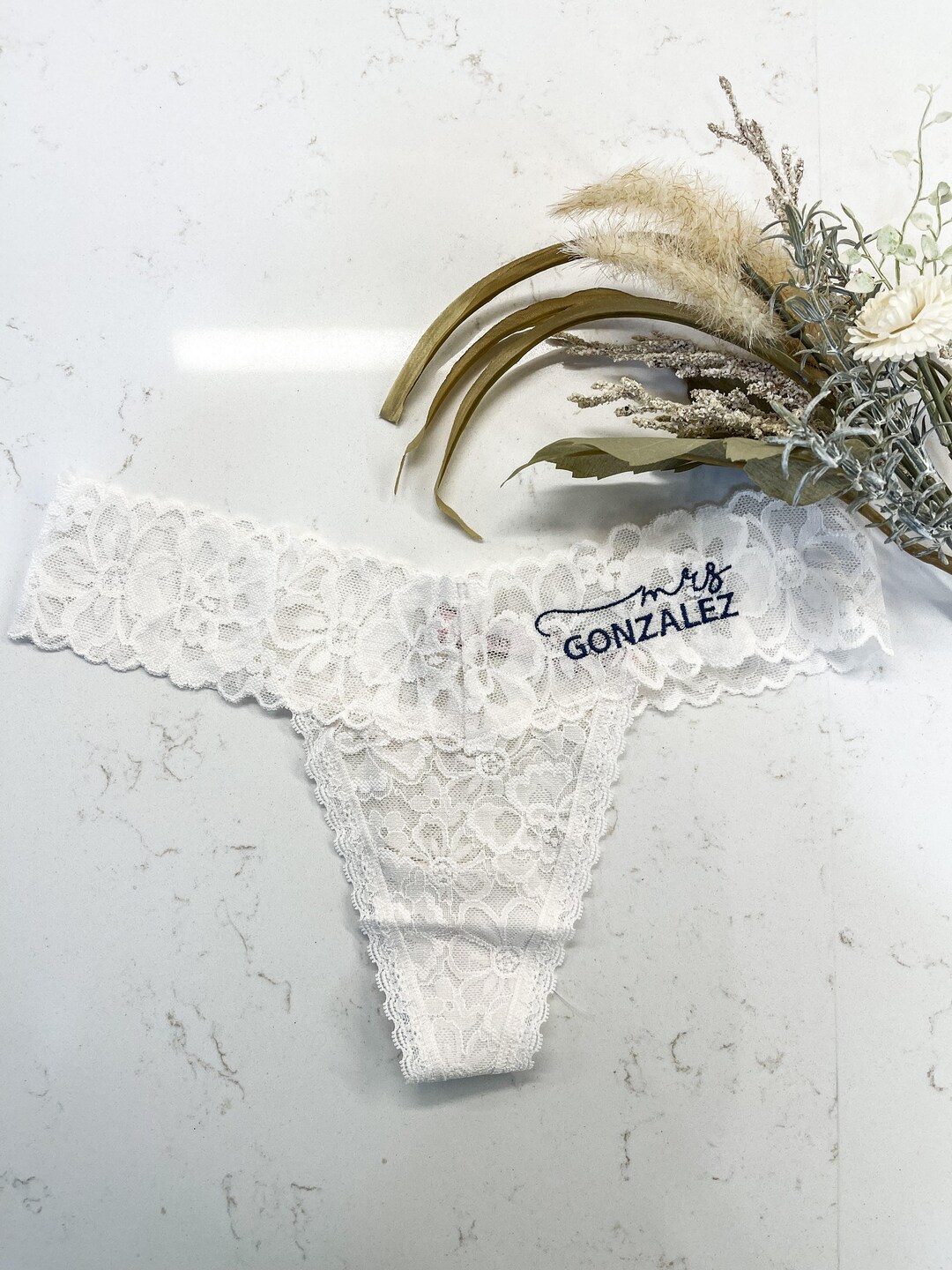 Coconut White/Off White Personalized Mrs. Underwear/Bridal Lingerie/Bride  Panties/Honeymoon Thong /Gift for the Groom! /Bachelorette Party /