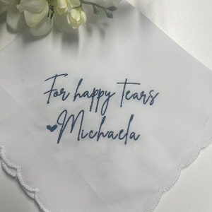 For Happy Tears Personalized/Embroidered Wedding Handkerchief /Father of Bride Gift/Mother of the Bride or Groom Gift/ Ships FAST!