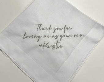Father's Day! Personalized / Monogrammed Embroidered Wedding Handkerchief.  / Father of the Bride Gift/ Gift for Step Dad / Step Mom