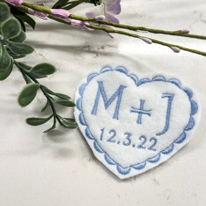 Personalized Wedding Dress Patch/ Embroidered/Felt Heart/ Something Blue/ Iron on/ Sew on/ Tie Patch image 2