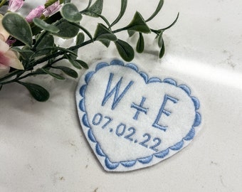 Personalized Wedding Dress Patch/ Embroidered/Felt Heart/ Something Blue/ Iron on/ Sew on