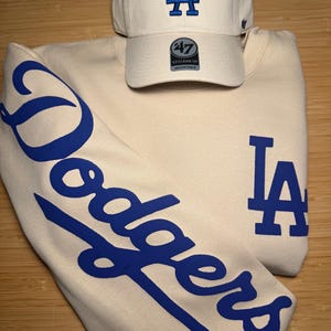 Dodgers Crewneck Fleece unisex Sweatshirt Jacket Baseball Game day - cream beige