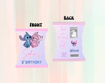 Custom stitch and angel NOT FILLED chip bags, lilo and stitch, stitch birthday, party favors, stitch and angel decoration