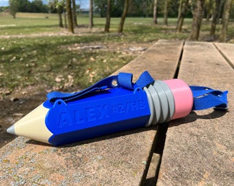 PENCIL pencil Case with strap! Compartments for both Pencils and Erasers!