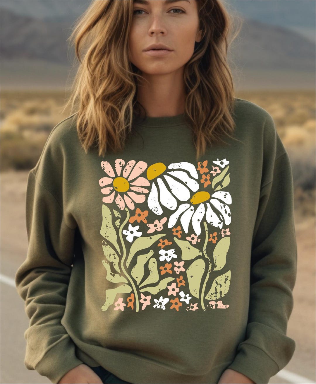 Vintage Floral Print Casual  Sweatshirt