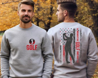American Flag Golf Hoodie Sweatshirt, Patriotic Golfer Crewneck, Mens Golfing Gift