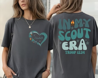 In My Scout Era Shirts, Heart Scout Era Tshirt, Matching Troop Shirt, Personalized with Troop Number and Name Scout Tee, Girl Scout Shirts