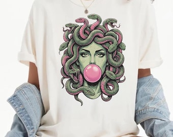 Bubblegum Medusa Shirt, Pop Art Greek Mythology Tee, Edgy Alt Aesthetic Top