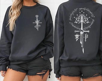 Fantasy Tree Sword Sweatshirt | Mythical Warrior Symbol Design | Ancient Language Graphic